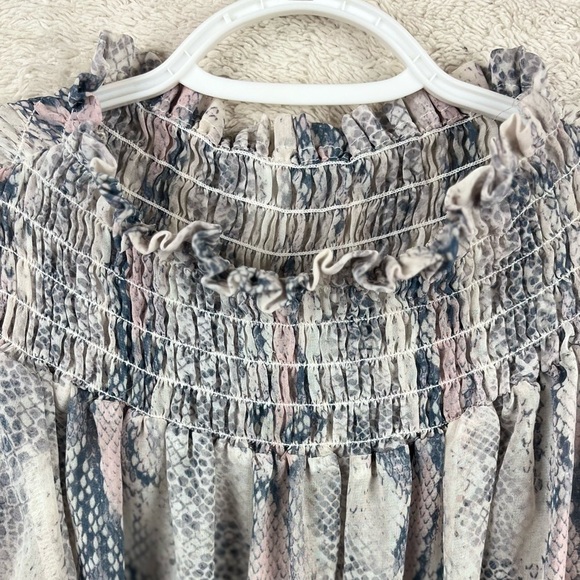 VICI Boho Snake Print Sheer Smocked Blouse Top Small - Picture 2 of 14